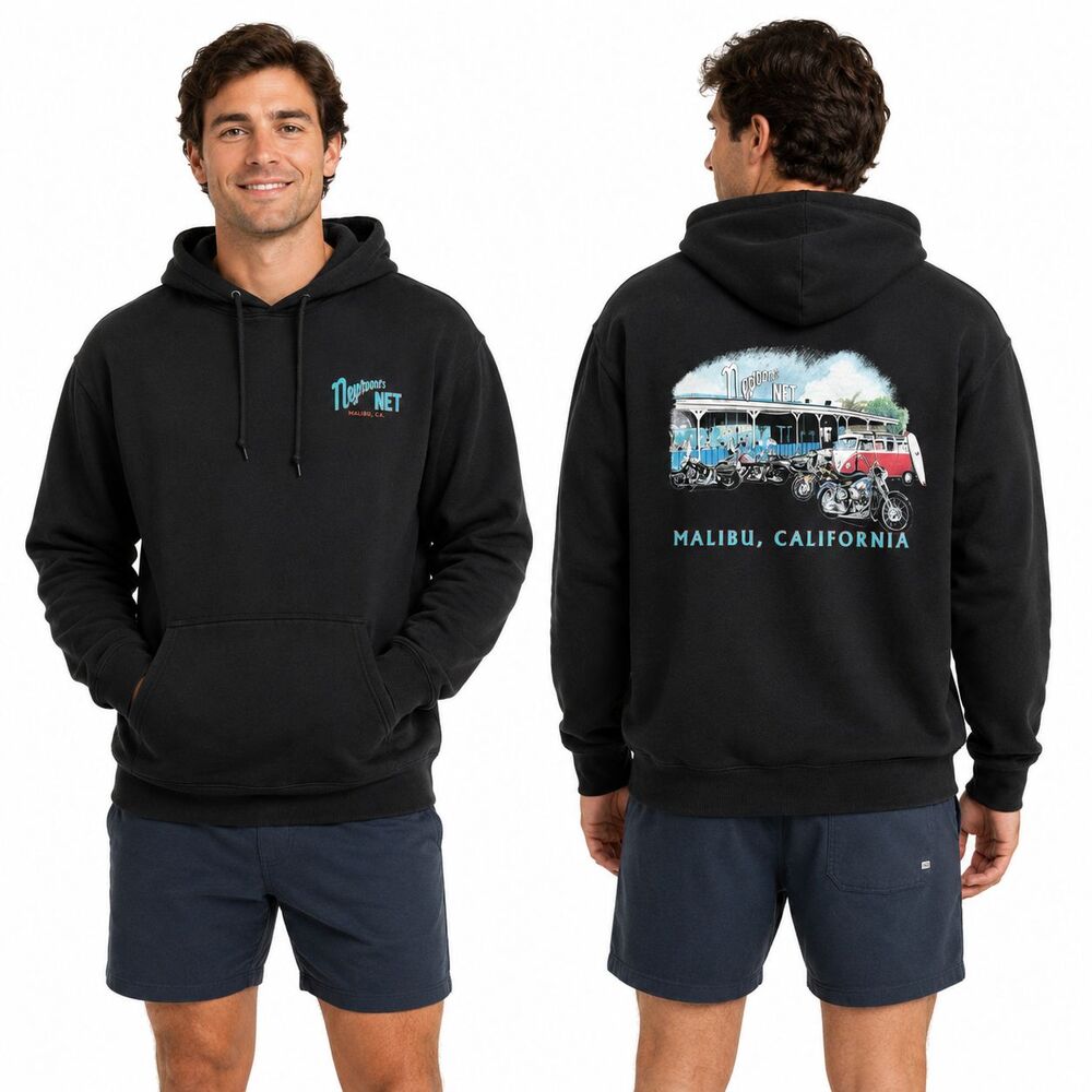Neptune’s Net Malibu Beach Hoodie XL Long Sleeves Black Pocket Surf Motocycle